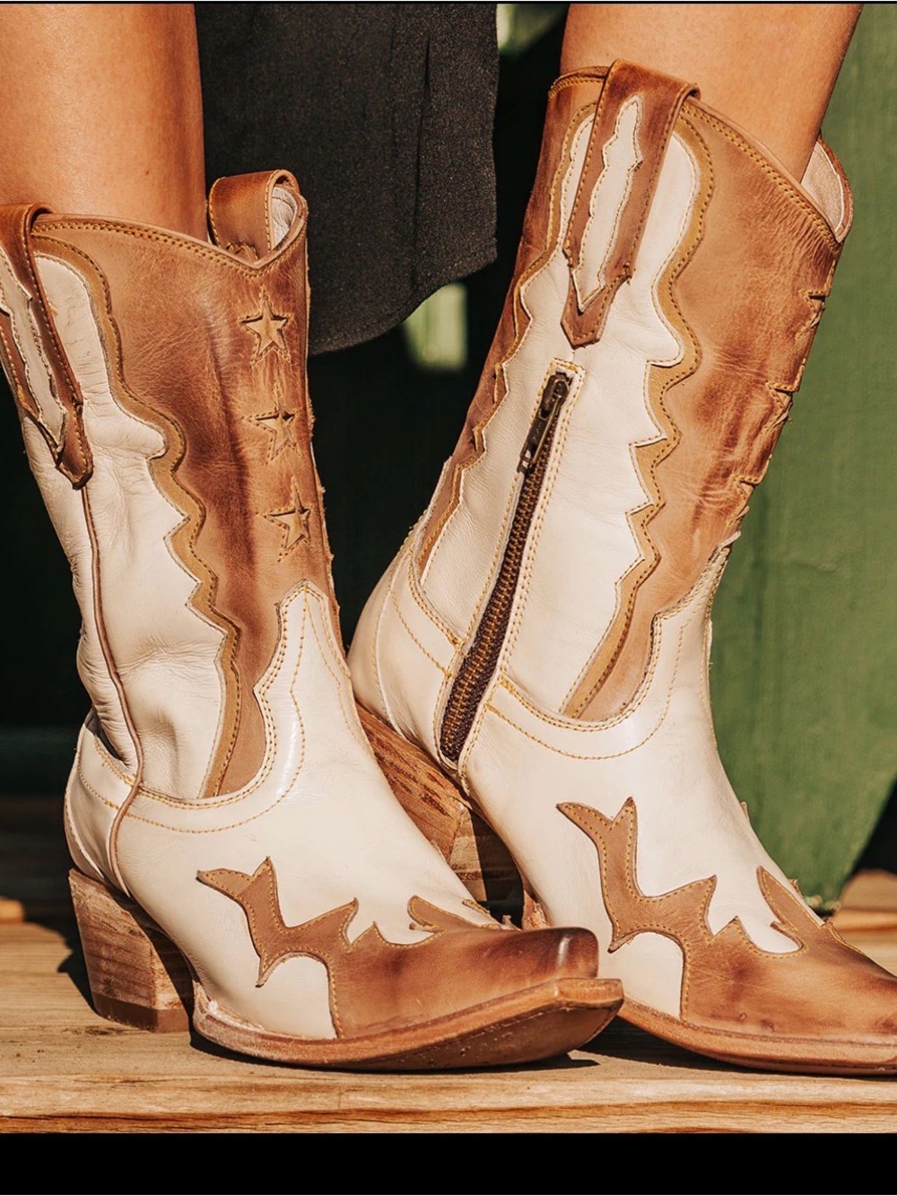 freebird Cream and Tan Western Lace-Up Zip Heeled Boots
